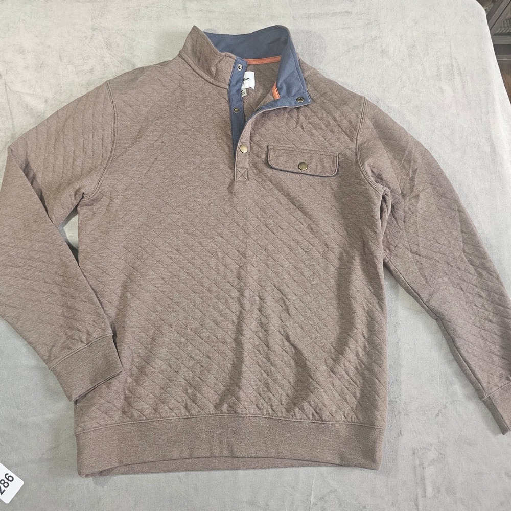 Goodfellow & Co Mens Quilted 1/4 Snap Pullover Brown Heather Sweatshirt Medium